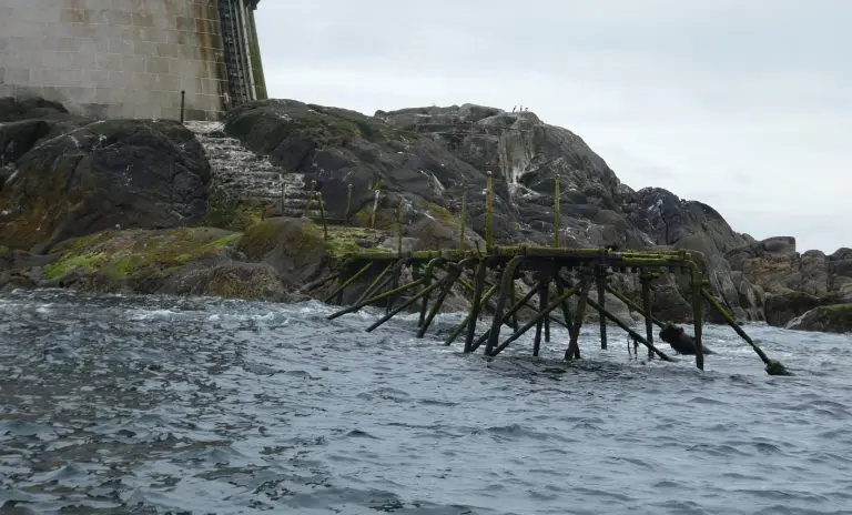Skerryvore: Skerryvore lighthouse - landing jetty and hard. The somewhat rickety-looking jetty leading to the steps up to